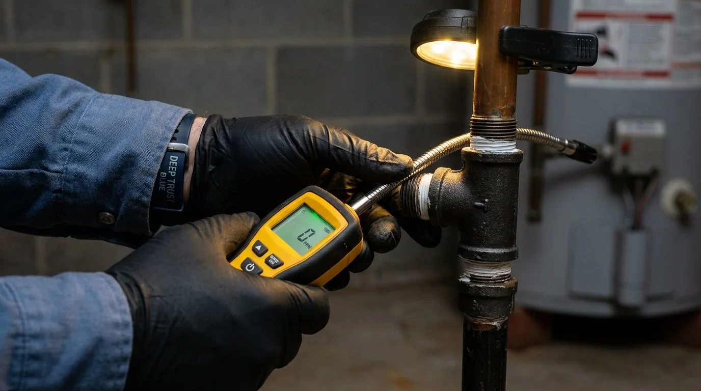 Gas leak detection with electronic sniffer by Johns Plumbing LLC in Garrett Park