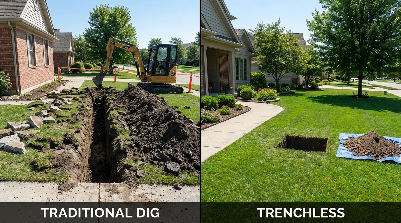 Trenchless sewer repair with minimal yard damage versus traditional excavation in Garrett Park, MD